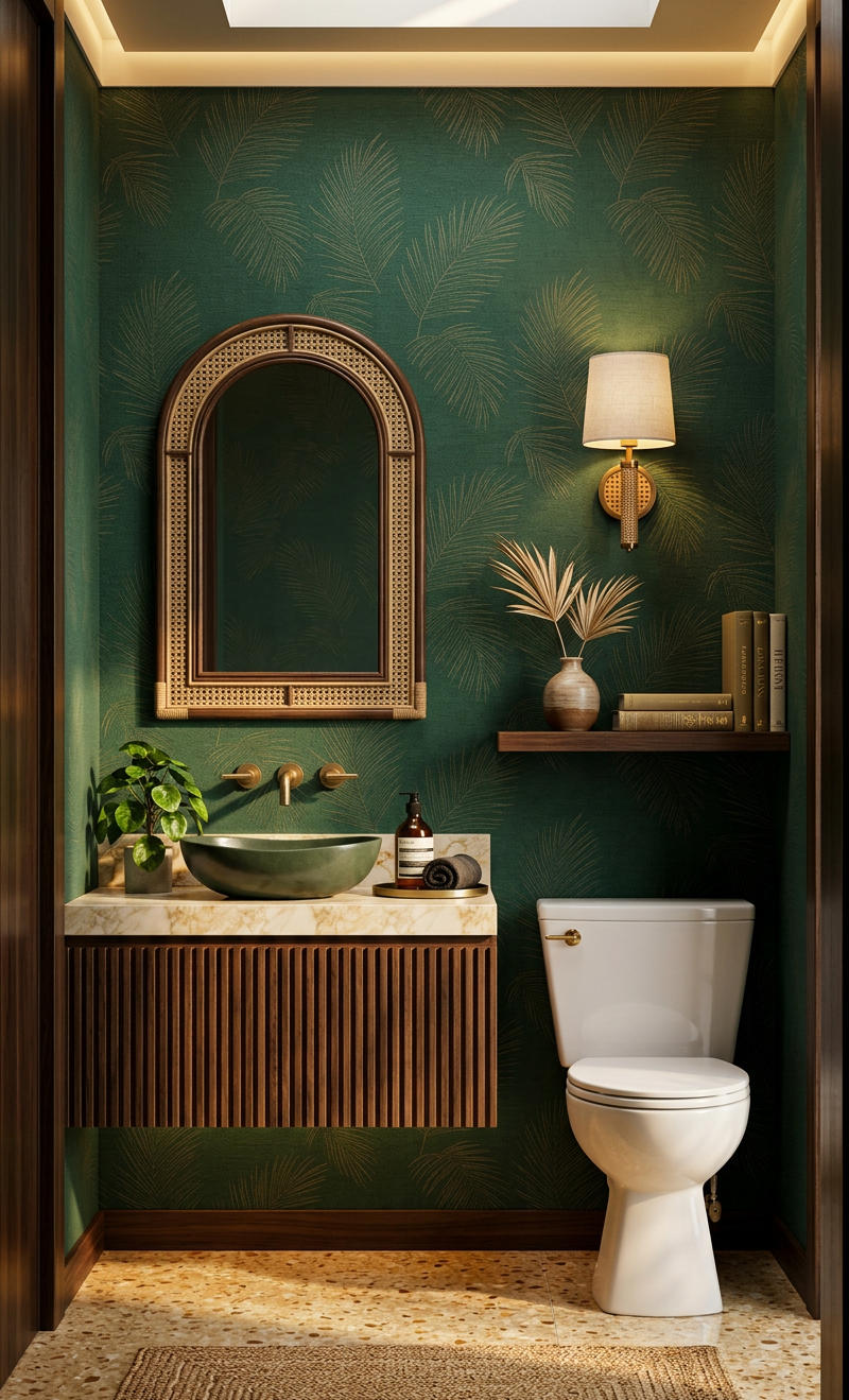 Tropical Powder Room Interior Design #FAWB | ArchitectGPT